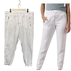 Athleta Cabo Tide 100% Linen Jogger Pants White Womens Size 16 Drawstring Pullon